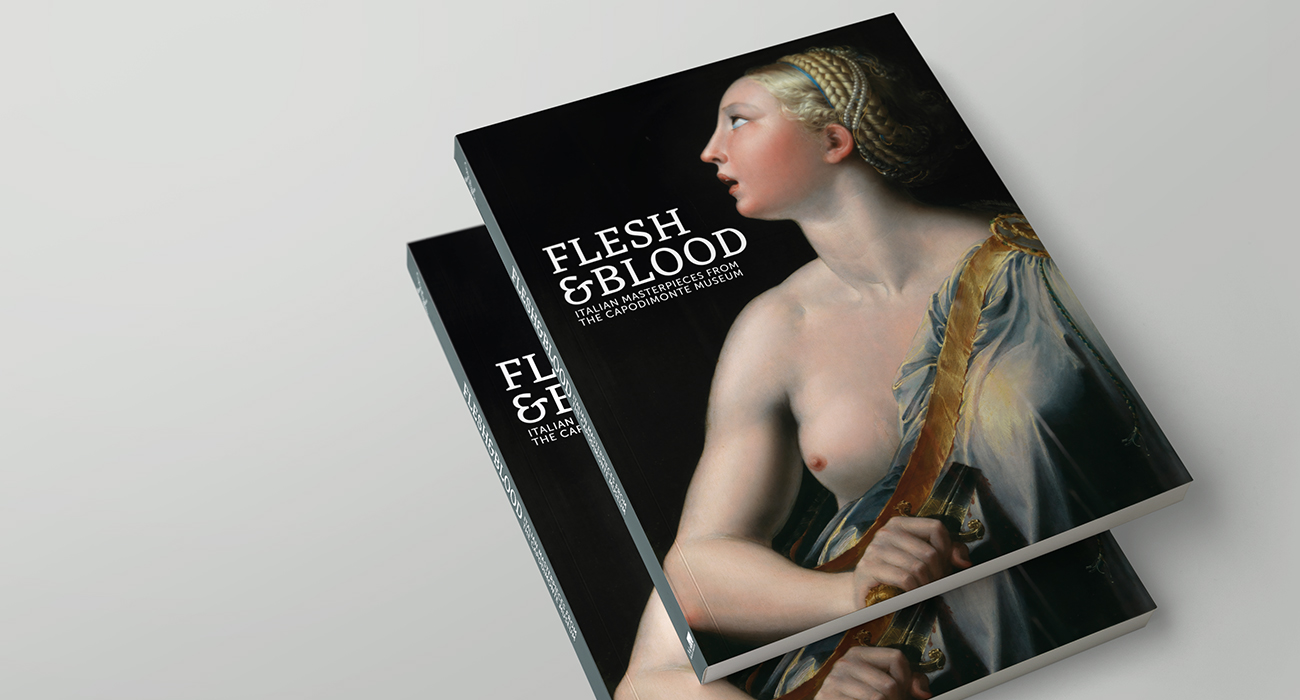 La copertina del catalogo Flesh & Blood, progettato dallo studio di grafica Studio Polpo per l'omonima mostra