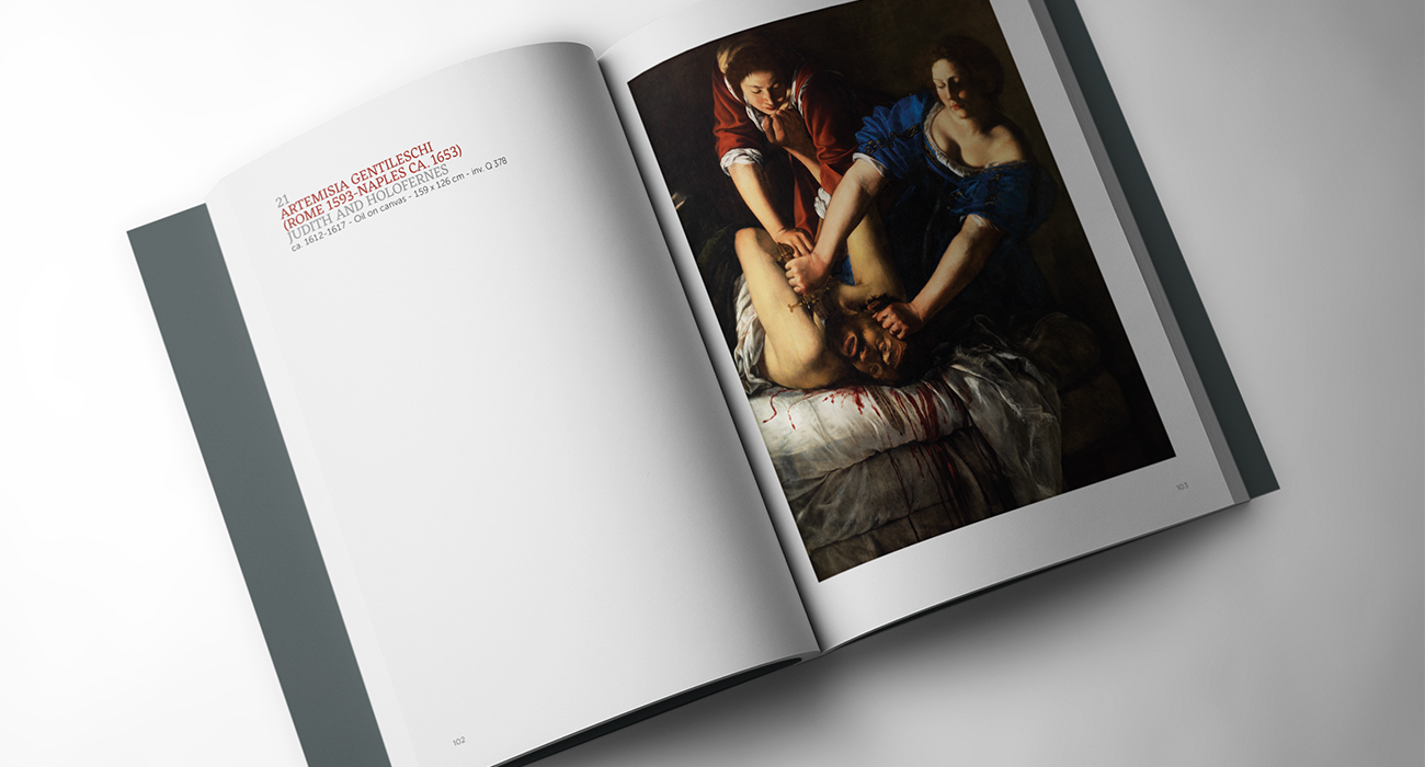 Una doppia pagina dell'interno del catalogo d'arte Flesh & Blood progettato dallo studio grafico di Roma Studio Polpo